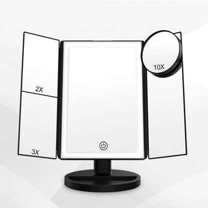 24 LED Magnifying Lighted Cosmetic Makeup Mirror Tabletop Tri-fold Touch Screen Mirror Touch Screen