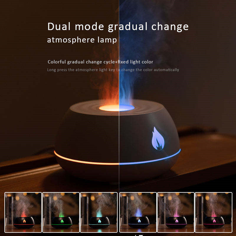 Flame Humidifier Aromatherapy Diffuser 7 Colours Light Home Air Humidifier 130ML USB Room Fragrance Essential Oil Diffuser