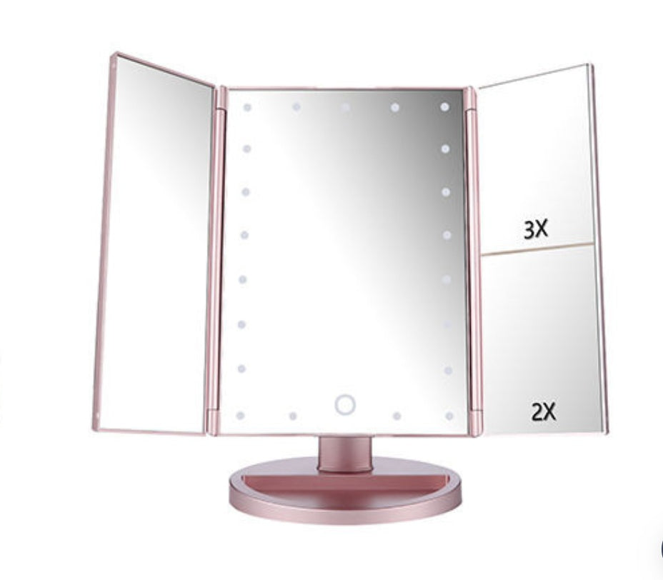 24 LED Magnifying Lighted Cosmetic Makeup Mirror Tabletop Tri-fold Touch Screen Mirror Touch Screen