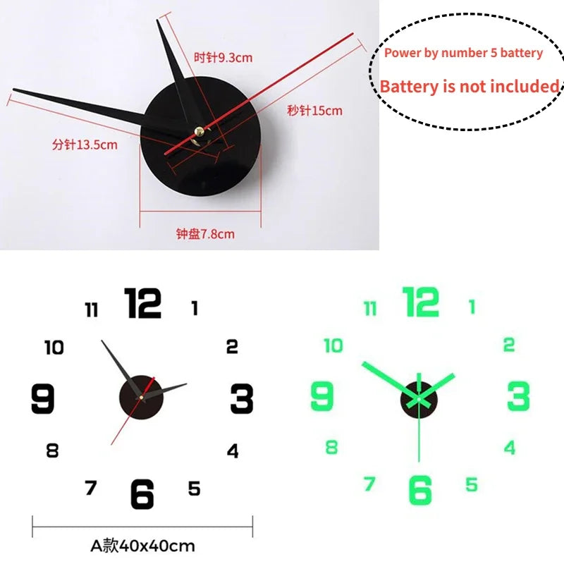 3D Luminous Wall Clock - DIY Acrylic Clock