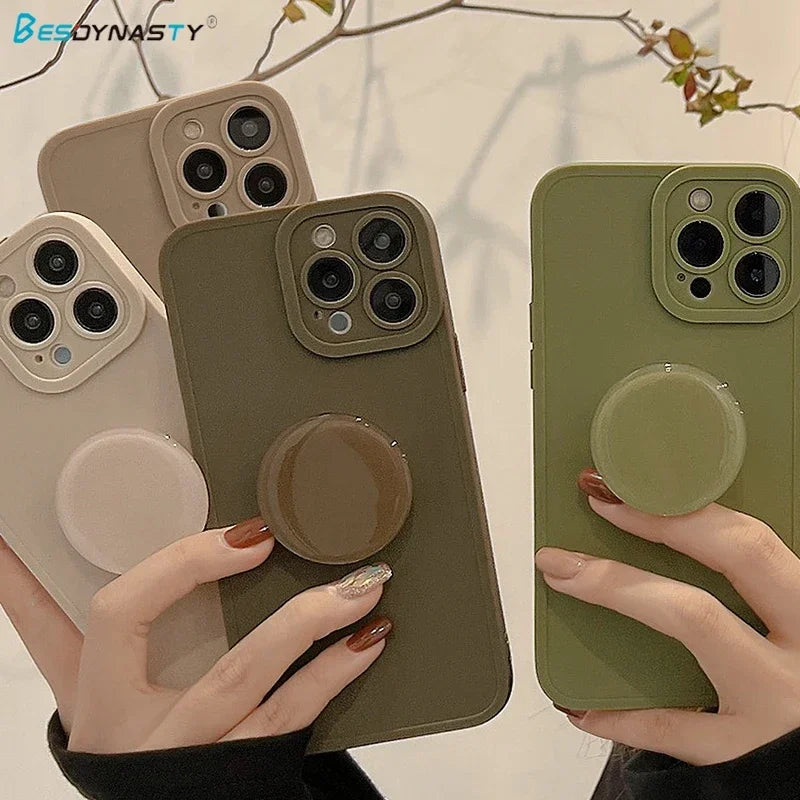 Retro Solid Matte iPhone Case with Holder