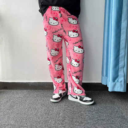 Hello Kitty Flannel Pajamas - Women's Cartoon Casual Home Pants