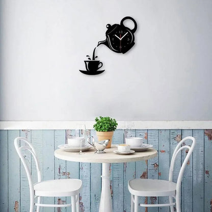 3D DIY Teapot Shape Wall Clock Acrylic Mirror Clock Modern Kitchen Home Decor Wall Sticker Hollow Digital Clock watch home clock