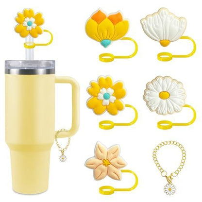 White Resin Flower Suitable ForGlass 04-inch Silicone Straw