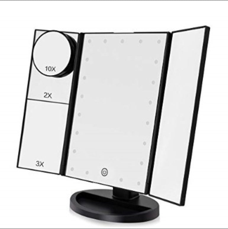 24 LED Magnifying Lighted Cosmetic Makeup Mirror Tabletop Tri-fold Touch Screen Mirror Touch Screen